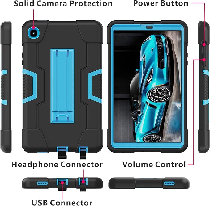 Portable Electronic Device Cover for Samsung Galaxy Tab A7 Lite 8.7 Inch 2021, Heavy Duty Rugged Shockproof Hybrid Tablet Case with Kickstand (Black/Blue, SM-T220/T225/T227U)