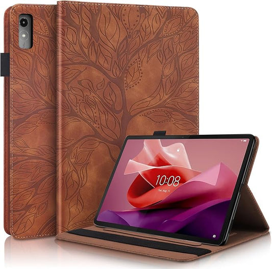 Case for Lenovo Tab P12 12.7 Inch 2023, PU Leather Cover Lightweight Flip Stand Shell with Elastic Band & Card Holder for Lenovo Tab P12 SM-TB370FU/TB371FC-Brown