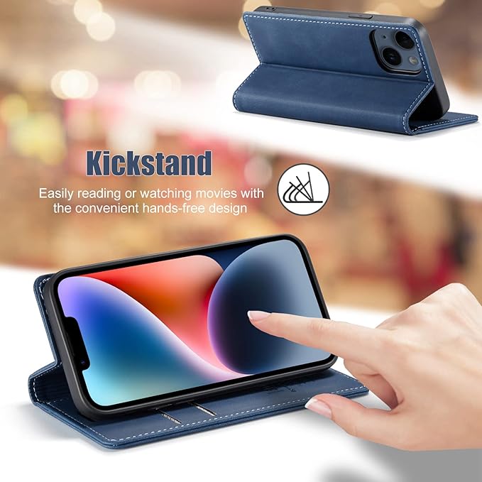 japezop iPhone 14 Case, iPhone 14 Wallet Case with [RFID Blocking] Card Holder Kickstand Magnetic,Leather Flip Case Wallet for iPhone 14 5G 6.1 Inch (Blue)