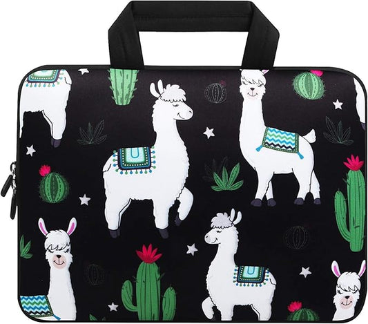 Violet Mist 11 11.6 12 Inch Laptop Sleeve Funny Llama Pattern Laptop Carrying Bag Case with Handle Cute Protective Neoprene Notebook Tablet Computer Travel Cover Pouch Briefcase, Llama Cactus