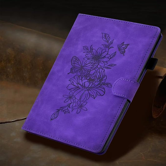 Case for Samsung Galaxy Tab A9+/A9 Plus 11 Inch 2024 2023 (SM-X210/X216/X218), PU Leather Cover Embossed Flower Multi-Angle Stand with Auto Wake/Sleep Case for Galaxy Tab A9 Plus Tablet,Purple