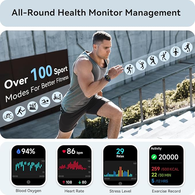 Smart Watch for Women Men, Smartwatch for iPhone & Android Bluetooth (Answer/Call) Built-in Alexa, 1.91" HD Fitness Tracker with 105+ Sport Modes, IP68 Waterproof, Sleep/Heart Rate/SpO2/Stress Monitor