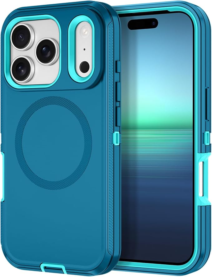 for iPhone 17 Pro Max Case [Compatible with MagSafe] Shockproof 3-Layer Full Body Protection [Without Screen Protector] Rugged Heavy Duty Cover Case for Apple iPhone 17 Pro Max,Turquoise