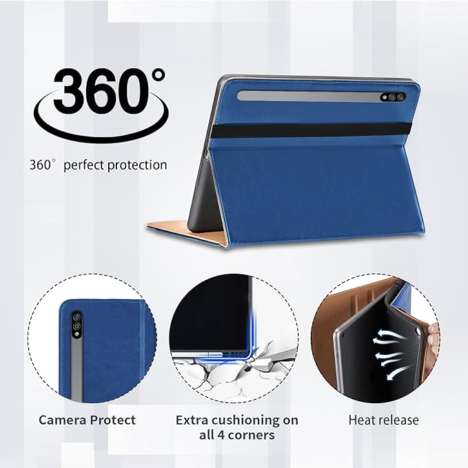 Case for Samsung Galaxy Tab S8 2022/S7 2020 11 Inch - Model (SM-X700/X706/T870/T875/T878) with S Pen Holder, PU Leather Bussiness Flip Case with Hand Strap and Pocket, Blue