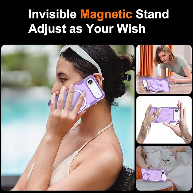 Compatible with iPhone 17 Air Case with Invisible Magnetic Ring Stand [Compatible with Magnetic] [Military Drop Protection] Shockproof Slim Hard Back Soft Edge Case 6.6 Inch, Purple