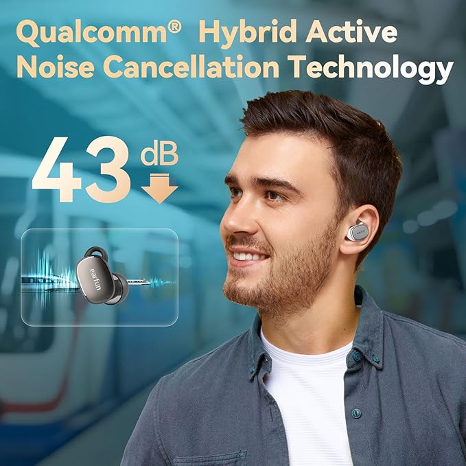 EarFun Free Pro 3 Noise Cancelling Wireless Earbuds, Hi-Res Sound, Snapdragon Sound with Qualcomm aptX™ Adaptive, 6 Mics ENC, Bluetooth 5.3 Earbuds, Multipoint Connection, Custom App, Wireless Charge