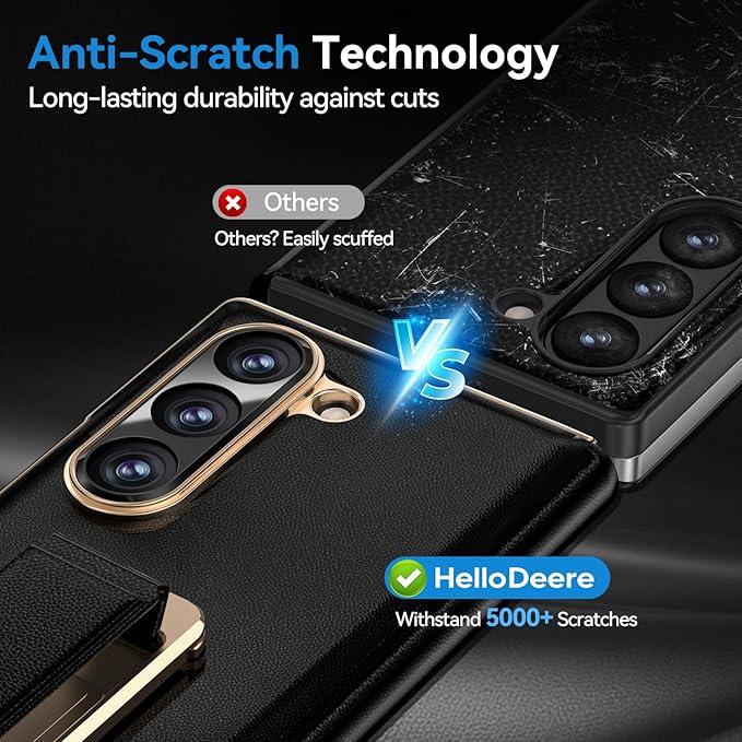 for Samsung Galaxy Z Fold 7 Case with Kickstand,【Military Grade Protection】【Hinge Protection】, Scratch Resistant Protective Phone Case for Z Fold 7 Leather Case, Black（Back Cover Version）