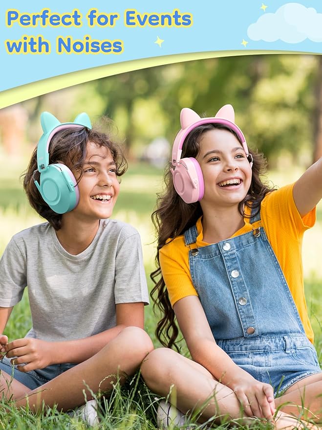 Dr.meter Ear Muffs for Noise Reduction: 32SNR Noise Cancelling Headphones for Kids with Adjustable Head Band, Kids Ear Hearing Protection Pink+Green