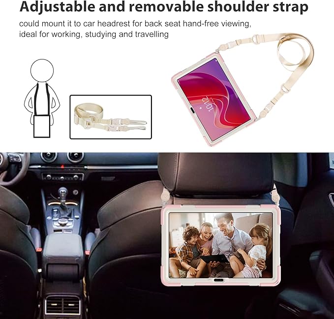ProCase Protective Case for Lenovo Tab M11 / Lenovo Tab K11 LTE 2024, Rugged Heavy Duty Shockproof Rotating Kids Cover with 360° Rotate Kickstand & Shoulder Strap for Tab TB330FU TB330XU -Pink