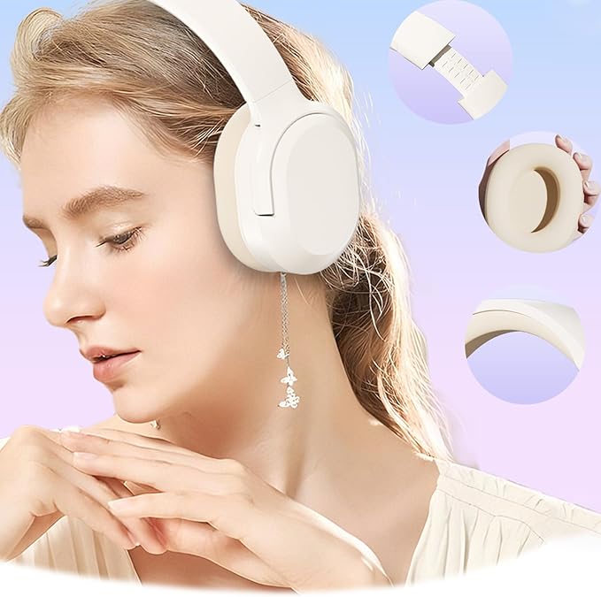Wireless Active Noise Cancelling Headphones, Comfortable Protein Ear Pads, Built-in Mic, 30H Playtime, Deep Bass, Bluetooth 5.3, Over Ear Lightweight Headset for Travel, Home, Office (White)