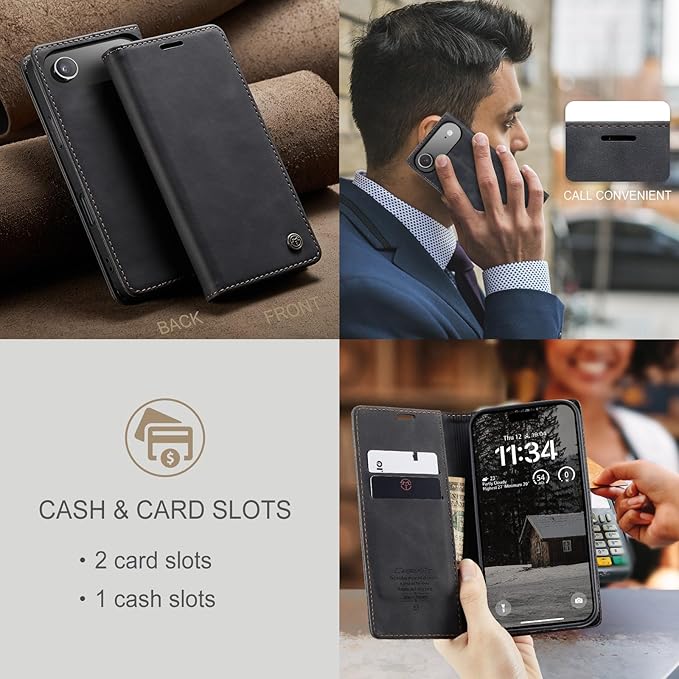 for iPhone 17 Air Case, Flip Wallet Leather Case with Card Holder Magnetic Closure Shockproof Kickstand Protective Phone Cases Cover for iPhone 17 Air, Black