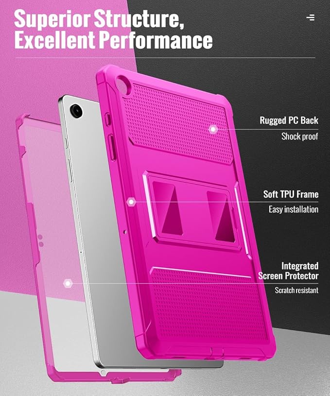 MoKo Case Fit Galaxy Tab A9 Plus 11-Inch 2023 (SM-X210/X216/X218), Shockproof Full Body Rugged Stand Back Cover Built-in Screen Protector Fit Galaxy Tab A9+ 11" 2023, Pitaya Red