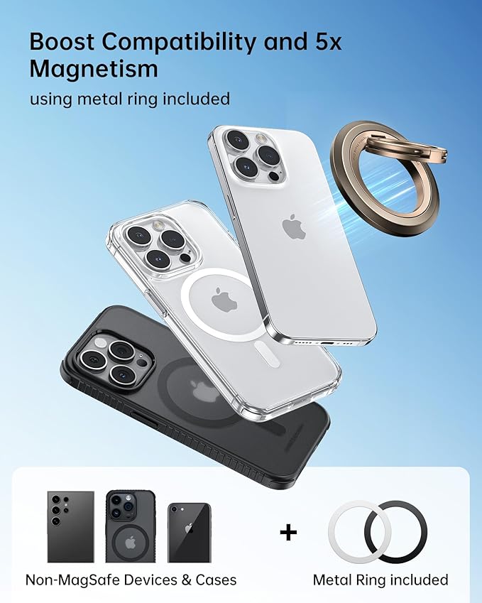 SYNCWIRE Magnetic Phone Ring Holder for MagSafe, 360° Rotation Dual Sided Magnet Grip Cell Phone Ring Stand Finger Kickstand Compatible with iPhone 16 15 14 13 12 Pro Max fits MagSafe - Desert Gold