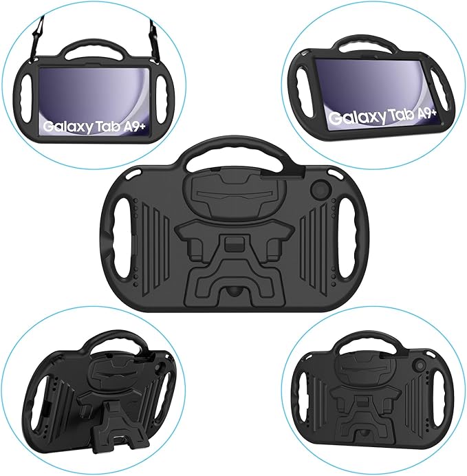 AVAWO Kids Case for Samsung Galaxy Tab A9+/A9 Plus 11 Inch 2023 Case, with Strap, Shockproof Lightweight Handle Stand 2023 Model (SM-X210/X216/X218), Black