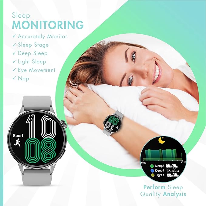 Smart Watch for Men & Women - Android Phones, Make/Answer Calls, Messaging, Voice Assistant, NFC Functions, Wireless Charging, Long Battery Life, Silver