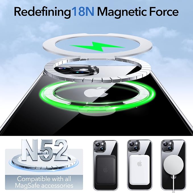 Anqrp 360° All-in-ONE Crystal Clear Case for iPhone 15 with Rotatable Magnetic Stand, Compatible with MagSafe, Anti-Yellowing Transparent MIL-Grade Shockproof Phone Case Cover for iPhone 15