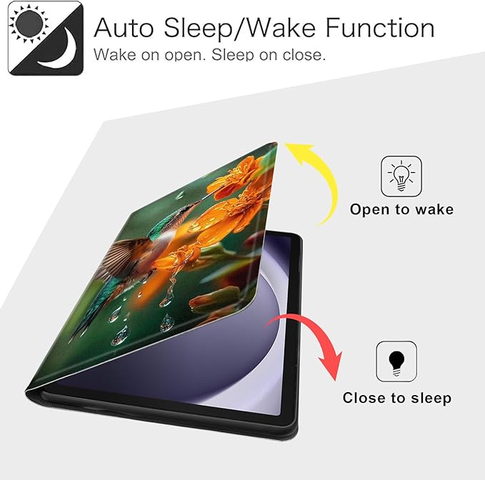 Case for Samsung Galaxy Tab A9 8.7-Inch 2023, Slim PU Leather Stand Cover with Auto Wake/Sleep, Multi-Angle Viewing & Shockproof, Hummingbird