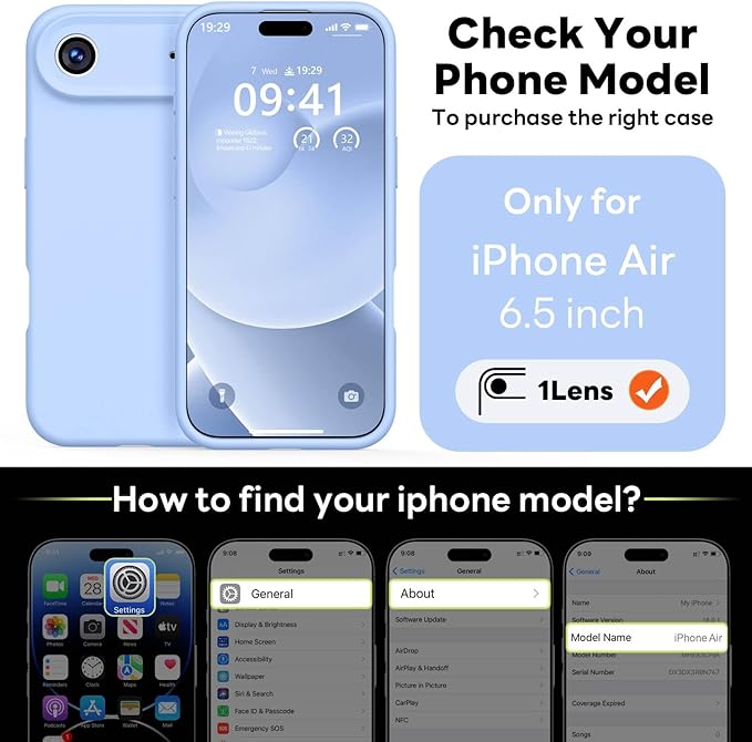 Vooii Magnetic Compatible with iPhone Air Case (Compatible with Magsafe) (Upgraded Camera Protection) Liquid Silicone Shockproof Full Body Protective Phone Cover for Women Men, Light Blue, 6.5"