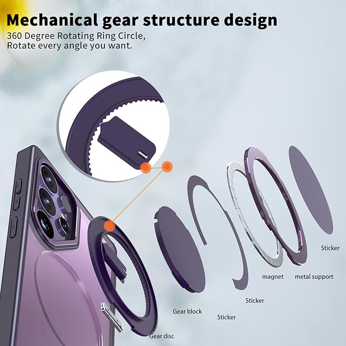 Magnetic Stand Case for Samsung Galaxy S25 Ultra [with 2 Tempered Glass Film] [360° Rotation Magnetic Stand] [Compatible with Magsafe] Military-Grade Drop Protection Case, Purple