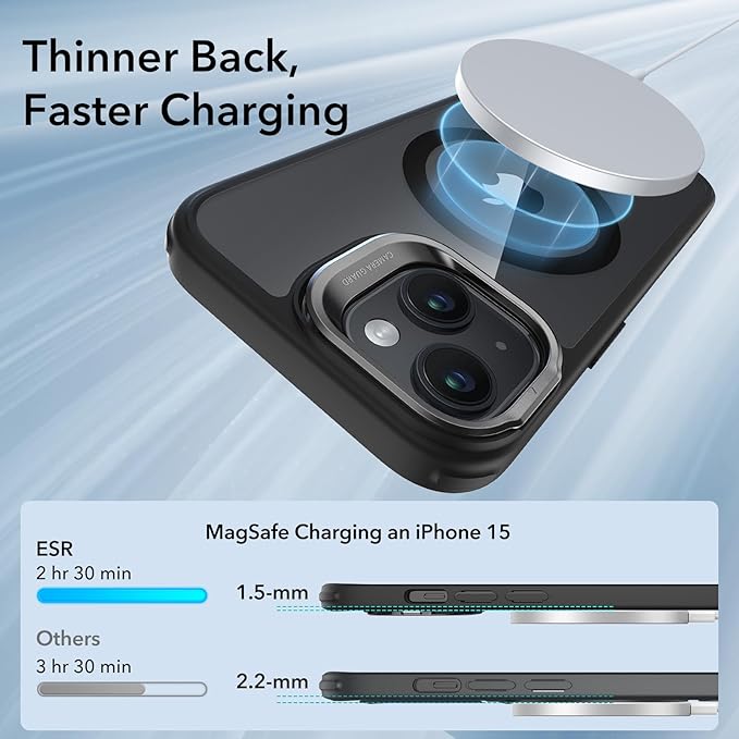 ESR for iPhone 15 Case, Compatible with MagSafe, Military-Grade Protective Case, Built-in Stash Stand Phone Case, Scratch-Resistant Back Cover, Classic Series, Clear Black