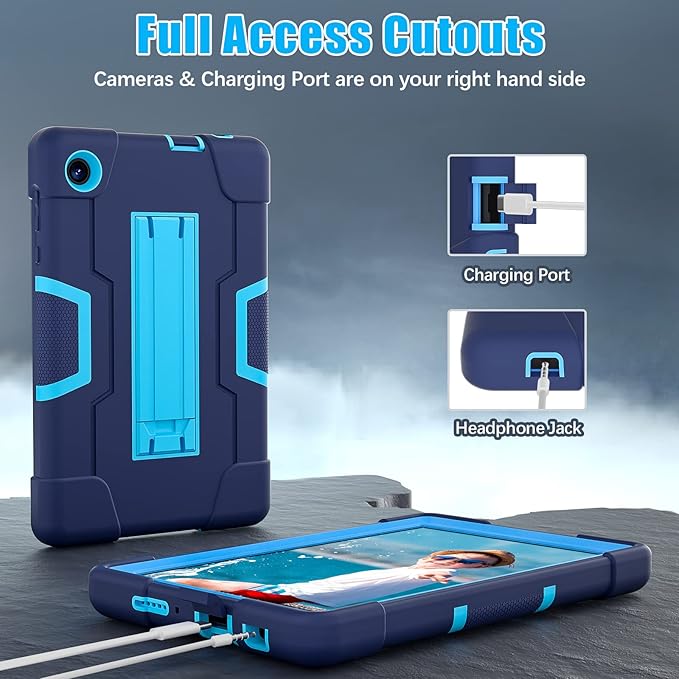 Bingcok Heavy Duty Rugged Case for TCL Tab 8 LE (2023/2022) - Full-Body Shockproof Drop Protection - Navy+Blue