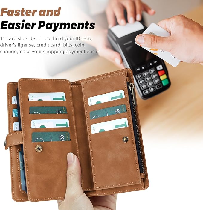 TwoHead for Samsung Galaxy S23 Wallet Case with Card Holder & Detachable Magnetic Phone Case for Galaxy S23,PU Leather Shockproof Protective Phone Cover Wallet with Wrist Strap(6.1 in,Brown)