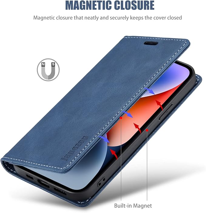 japezop iPhone 14 Case, iPhone 14 Wallet Case with [RFID Blocking] Card Holder Kickstand Magnetic,Leather Flip Case Wallet for iPhone 14 5G 6.1 Inch (Blue)