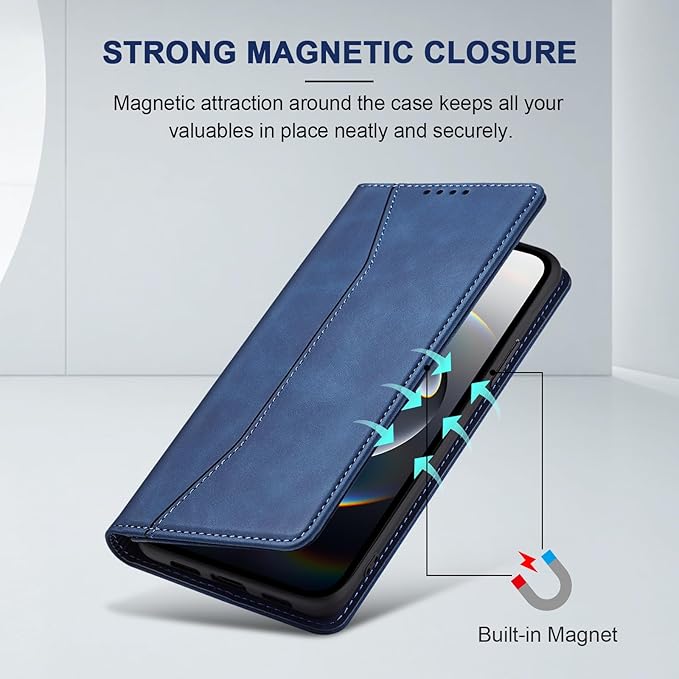 Jasonyu Flip Wallet Case for iPhone 16E,Leather Magnetic Folio Cover with Card Holder,Kickstand - TPU Shockproof Durable Protective Phone Case,Blue