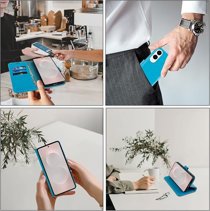 MONASAY Wallet Case Fit for Samsung Galaxy S25 Edge 5G，[Lens & Glass Screen Protector] [RFID Blocking] Flip Folio Leather Cell Phone Cover with Credit Card Holder, 6.7 inch, Light Blue