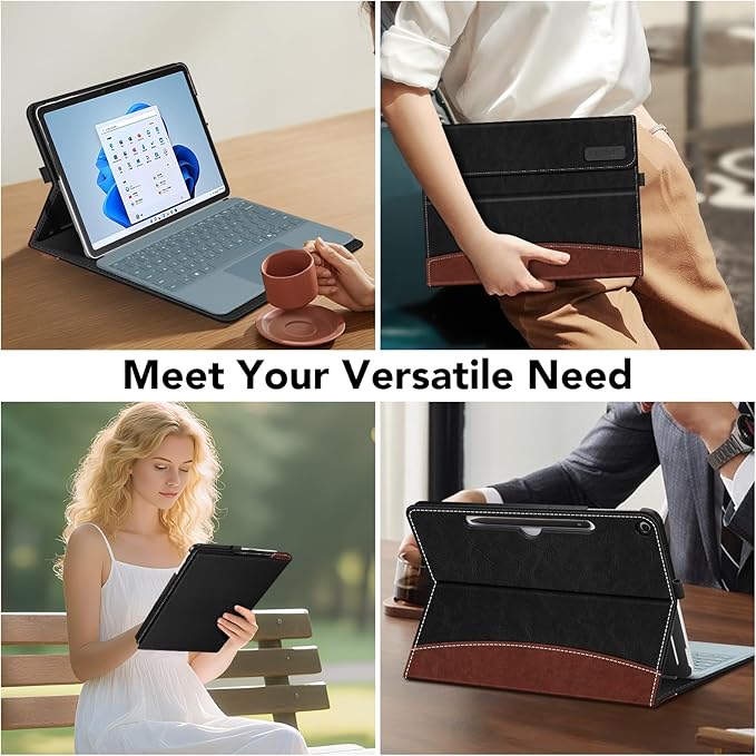Fintie Case for Microsoft Surface Pro 12 Inch 1st Edition (2025), Multiple Angle Viewing Portfolio Business Cover with Pocket & Stylus Holder, Compatible with Type Cover Keyboard (Black/Brown)