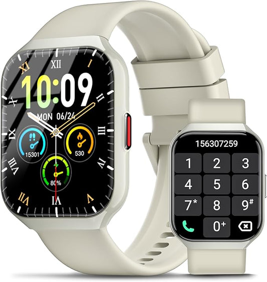 Smart Watch, 1.96" HD Smartwatches for Men Women, (Answer/Make Calls), IP68 Waterproof Fitness Watch, Heart Rate/Sleep/SpO2 Monitor, Fitness Tracker with 113+ Sport Modes, for iOS/Android (White)