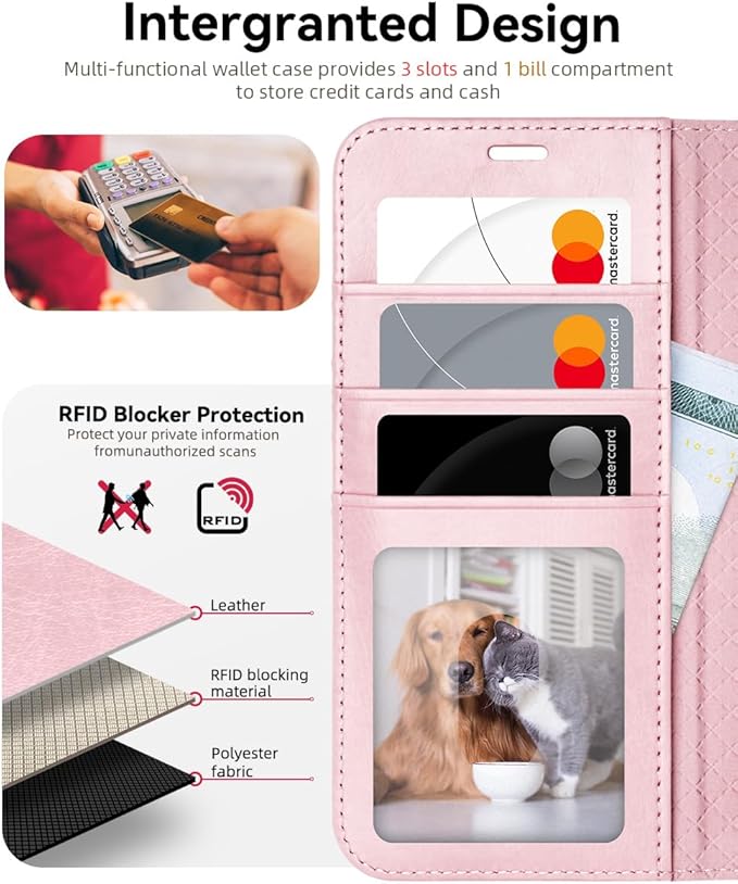 OCASE Compatible with Galaxy S25 Wallet Case, PU Leather Flip Folio Case with Card Holders RFID Blocking Kickstand [Shockproof TPU Inner Shell] Protective Phone Cover 6.2 Inch 2025, Pink