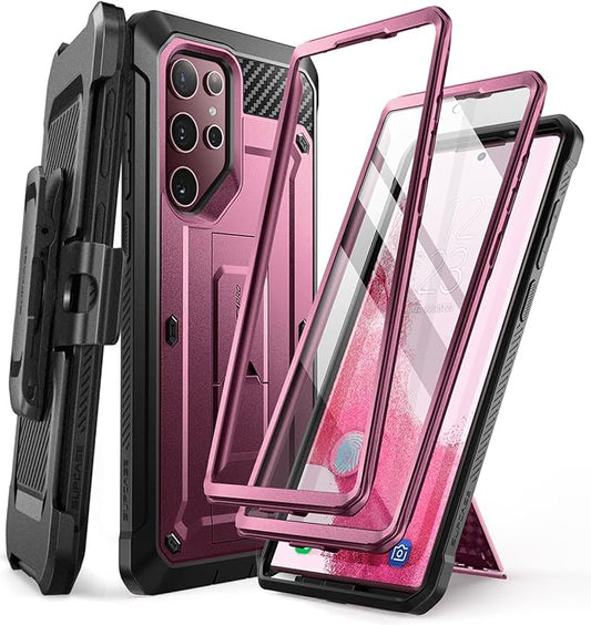 SUPCASE for Samsung Galaxy S22 Ultra Case with Stand, [Unicorn Beetle Pro] [2 Front Frames] [Built-in Screen Protector & Belt-Clip] Military-Grade Protection Phone Case for Galaxy S22 Ultra, Wine