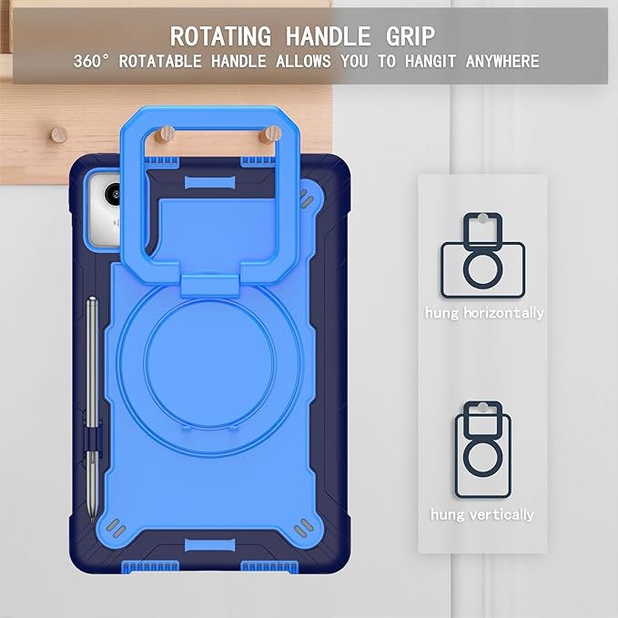 Case for Lenovo Tab M11 11 inch Tablet (TB-330FU / TB-331FC) 2024 Released - Heavy Duty Impact Resistant Case Cover with Rotating Ring Stand (Navy Blue/Blue)