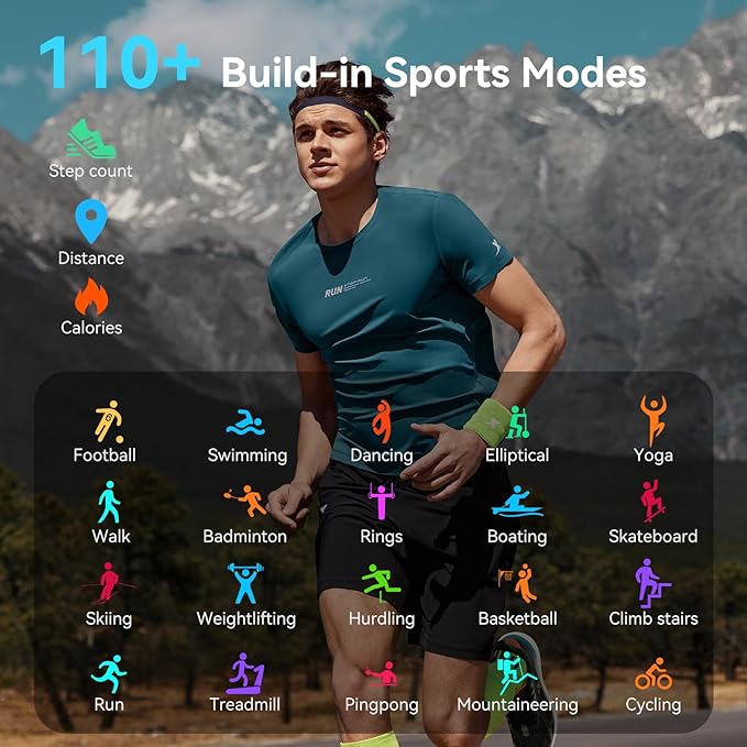 Smart Watch GPS, 2.06"HD AMOLED Display Smartwatch for Men/Women(Answer/Make Call),110+ Workout Mode, 5 ATM Water-Resistance, Heart Rate/Sleep Monitor /Stress, Pedometer Running Watch for Android/iOS