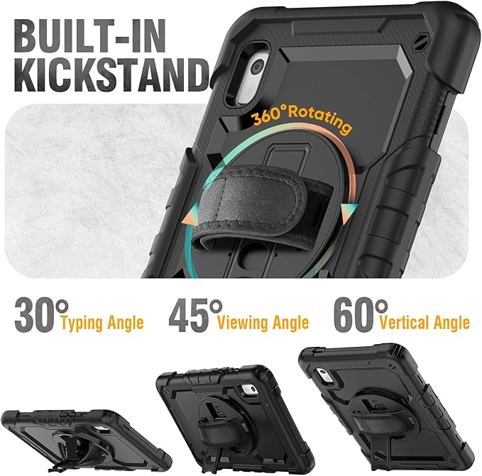 HXCASEAC Case for Lenovo Tab M9 2024/2023 (TB-310FU), with Screen Protector/Rotating Hand Strap/Sturdy Stand, Protective Cover for Lenovo M9 Tablet Case 9 inch, Black