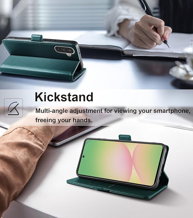 Wallet Flip Case for Samsung Galaxy A56 5G - [RFID Blocking] Luxury PU Leather Card Holder Magnetic Phone Cover with Kickstand,Shockproof Protective Case,Green