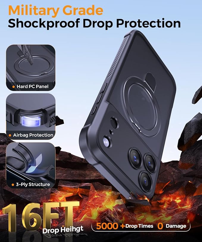 MOCCA Compatible with iPhone 17 Pro Max Case with Magnetic Invisible Stand [Full Camera Protection] [Compatible with Magsafe] Military Drop Shockproof Translucent Matte Phone Case Cover 6.9",Black