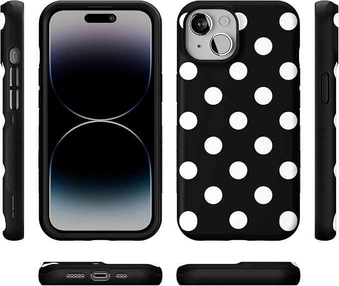 Casely iPhone 14 Case | Polka Dots | High Contrast Design | Compatible with MagSafe | Bold Protective Design