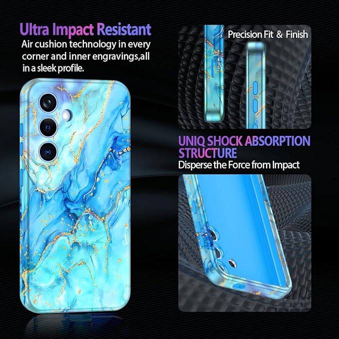 Casetego for Galaxy S24 Case,Compatible with MagSafe,[Military Grade Drop Test] Full Body Protection Slim Shockproof Rugged Marble Women Case for Samsung Galaxy S24 6.2 inch,Light Blue