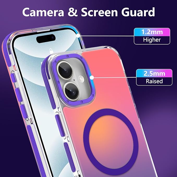 MOWIME Magnetic Case for iPhone 16 [Compatible with Magsafe] [Cute Fashion Fluorescent Design] [1 Screen Protector] Slim Translucent Matte Case for iPhone 16 6.1" 2024, Purple