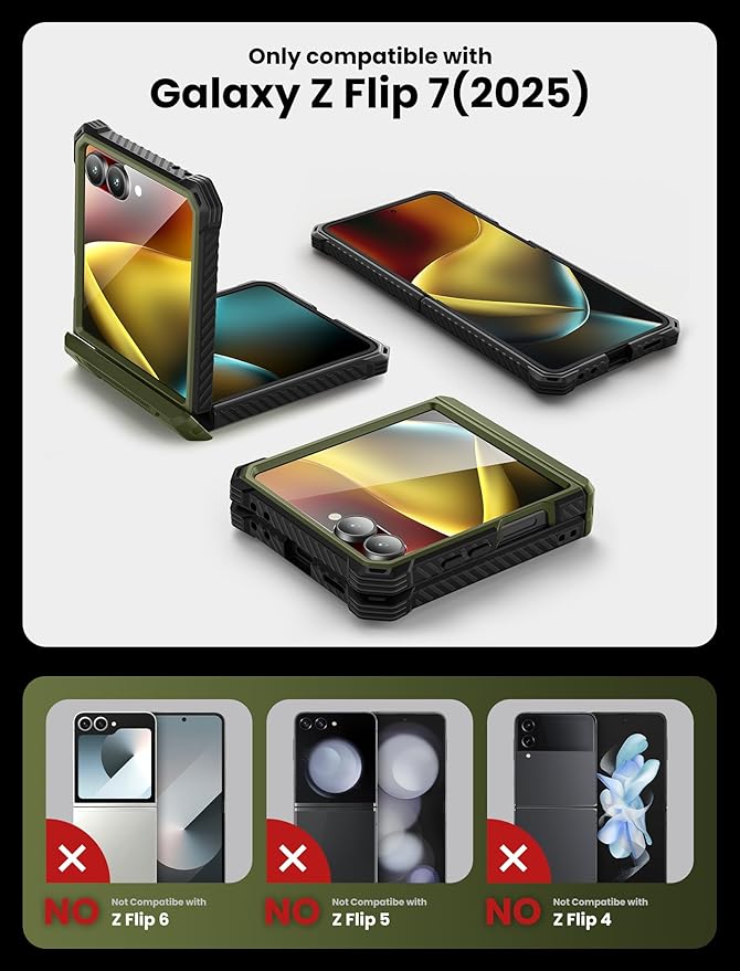 i-Blason for Samsung Galaxy Z Flip 7 Case with Stand, [Tempered Glass Screen Protector] [Hinge Protection] [Belt-Clip], Full-Body Military Protection Phone Case for Samsung Z Flip 7, Armorbox, Green