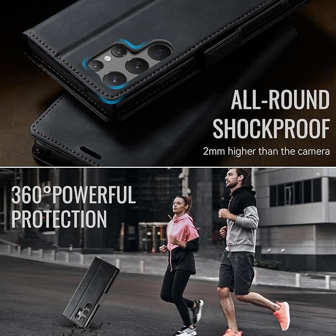 Wallet Case for Samsung Galaxy S23 Ultra Leather Wallet Flip Cover with Card Holder, Kickstand, Magnetic Closure, RFID Blocking TPU Shockproof Phone Case Compatible with S23 Ultra, Black