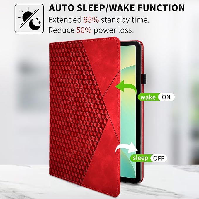 Rotating Case for Samsung Tab S10 Lite /S10 Fe/S9 Fe 10.9 Inch /S9 Tab 360° Rotating Cover Multi-Angle Viewing Stand Auto Wake/Sleep PU Leather Business Folio Protective Cases, Red