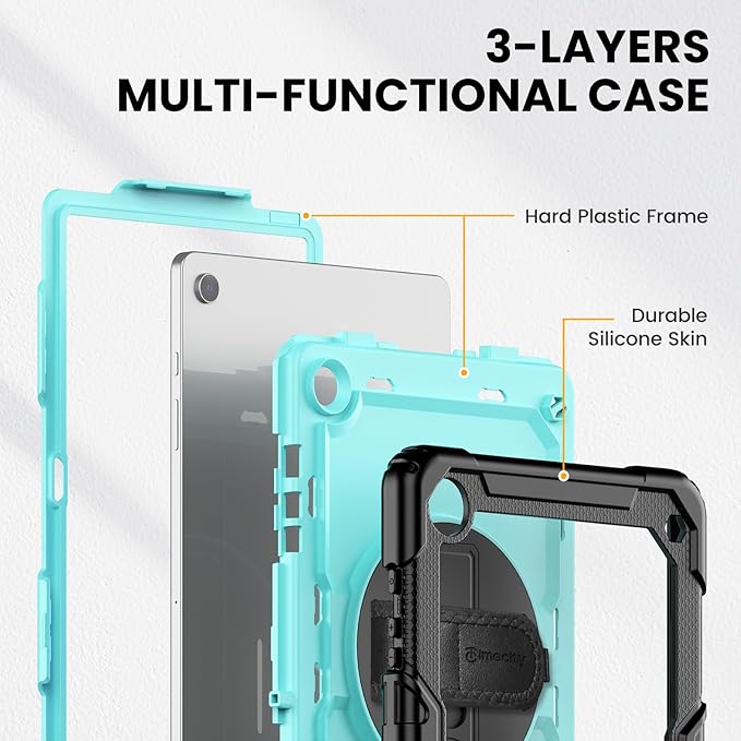 Timecity for Samsung Galaxy Tab A9 Plus Case 11 inch 2024 (SM-X210/X216/X218), Shockproof Sturdy Protection Case with Screen Protector, 360° Rotating Stand, Handle/Shoulder Strap- Light Blue