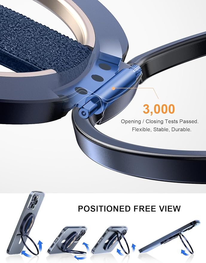 EWA MagOne Ultra for Magsafe Phone Grip Kickstand [Replaceable Elastic Finger Loop], Mag Safe Ring Holder Stand, Two-Sided Magnetic Phone Accessories for iPhone 17,16,15,14,13,12 Pro/Max/Plus-Blue