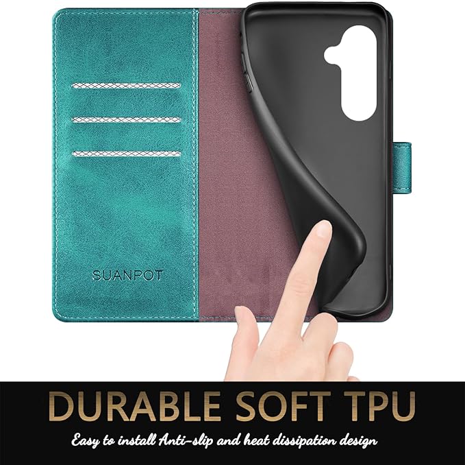 SUANPOT for Samsung Galaxy S24 5G Wallet case with RFID Blocking Credit Card Holder,Flip Book PU Leather Protective Cover Women Men for Samsung S24 Phone case Blue Green