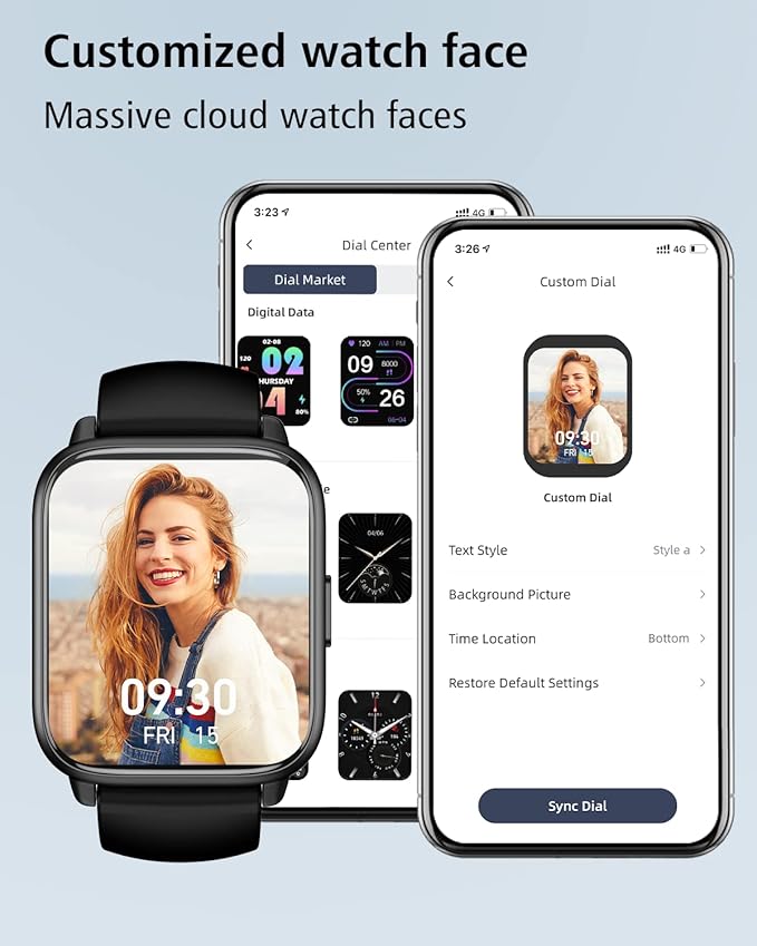 RUIMEN Smart Watches for Men Women (Answer/Make Calls, 2 Bands Included), 1.8" Smartwatch for iOS/Android Phones, Fitness Tracker Heart Rate/Sleep Monitor Digital Watch Waterproof Black
