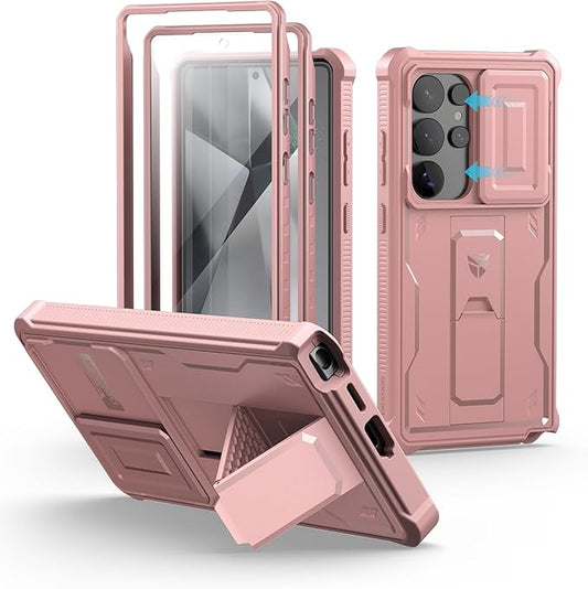 Dexnor for Samsung Galaxy S25 Ultra Case with Built-in Slide Camera Cover & Screen Protector & Kickstand,Heavy-Duty Shockproof Rugged Case Full-Body Bumper Cover for Galaxy S25 Ultra(2025),Peony Pink