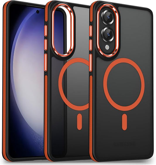 Case for Samsung Galaxy S25 Edge, Fits for Magsafe, Anti-Scratch Translucent Matte Cover [Non-Slip Grip], Color Hybrid Magnetic Phone Case for Galaxy S25 Edge, Drop Resistant (Black/Orange)